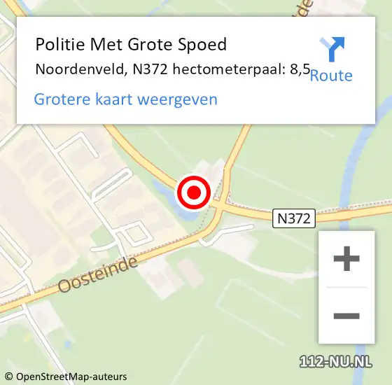 Locatie op kaart van de 112 melding: Politie Met Grote Spoed Naar Noordenveld, N372 hectometerpaal: 8,5 op 22 juli 2024 08:32