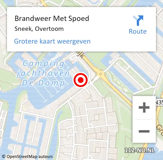 Locatie op kaart van de 112 melding: Brandweer Met Spoed Naar Sneek, Overtoom op 22 juli 2024 08:39