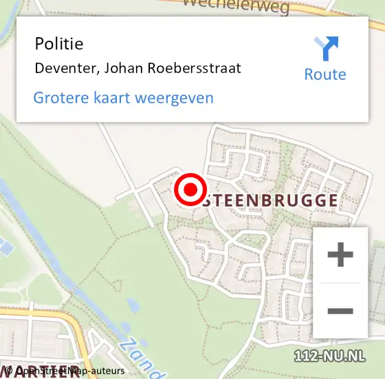 Locatie op kaart van de 112 melding: Politie Deventer, Johan Roebersstraat op 22 juli 2024 08:45