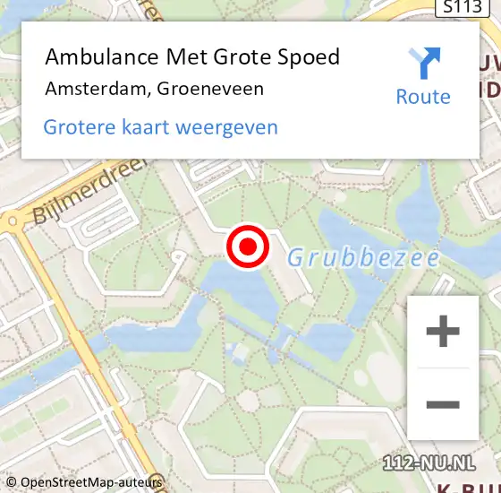 Locatie op kaart van de 112 melding: Ambulance Met Grote Spoed Naar Amsterdam, Groeneveen op 22 juli 2024 08:59