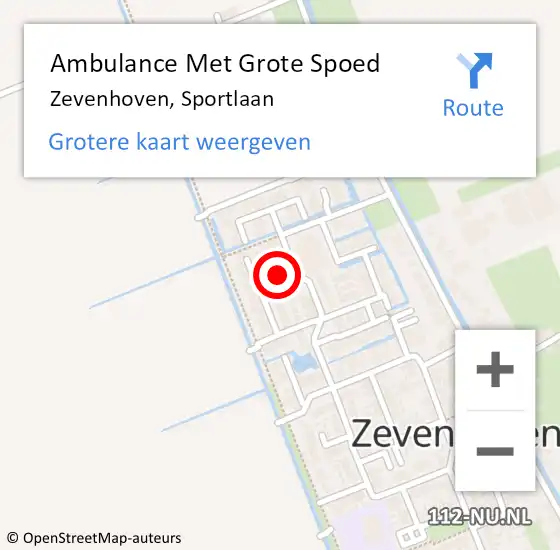 Locatie op kaart van de 112 melding: Ambulance Met Grote Spoed Naar Zevenhoven, Sportlaan op 22 juli 2024 09:00