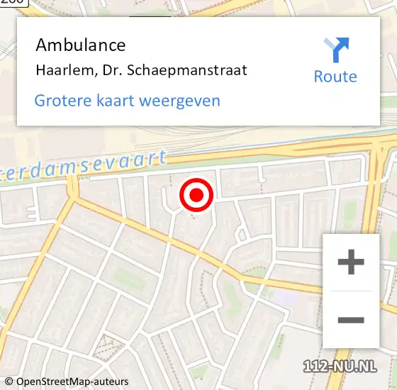 Locatie op kaart van de 112 melding: Ambulance Haarlem, Dr. Schaepmanstraat op 22 juli 2024 09:05