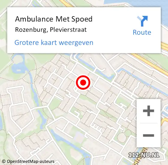 Locatie op kaart van de 112 melding: Ambulance Met Spoed Naar Rozenburg, Plevierstraat op 22 juli 2024 09:06