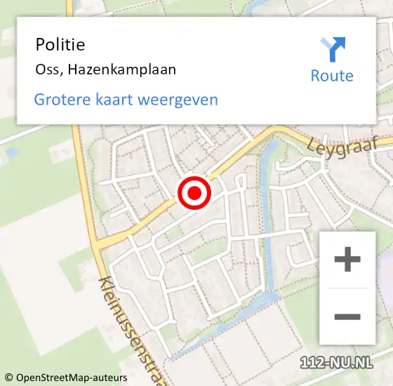 Locatie op kaart van de 112 melding: Politie Oss, Hazenkamplaan op 22 juli 2024 09:09