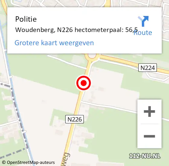 Locatie op kaart van de 112 melding: Politie Woudenberg, N226 hectometerpaal: 56,5 op 22 juli 2024 09:30