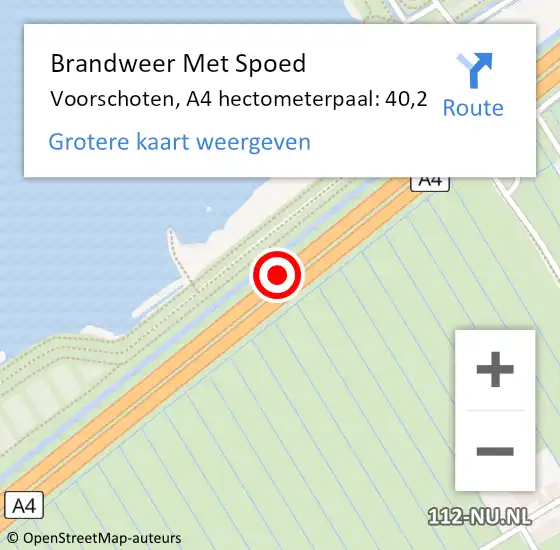 Locatie op kaart van de 112 melding: Brandweer Met Spoed Naar Voorschoten, A4 hectometerpaal: 40,2 op 22 juli 2024 09:46