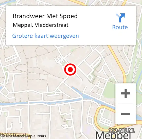 Locatie op kaart van de 112 melding: Brandweer Met Spoed Naar Meppel, Vledderstraat op 22 juli 2024 09:50