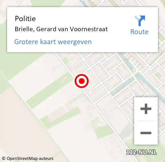 Locatie op kaart van de 112 melding: Politie Brielle, Gerard van Voornestraat op 22 juli 2024 09:58