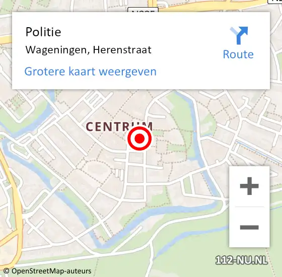 Locatie op kaart van de 112 melding: Politie Wageningen, Herenstraat op 22 juli 2024 10:11