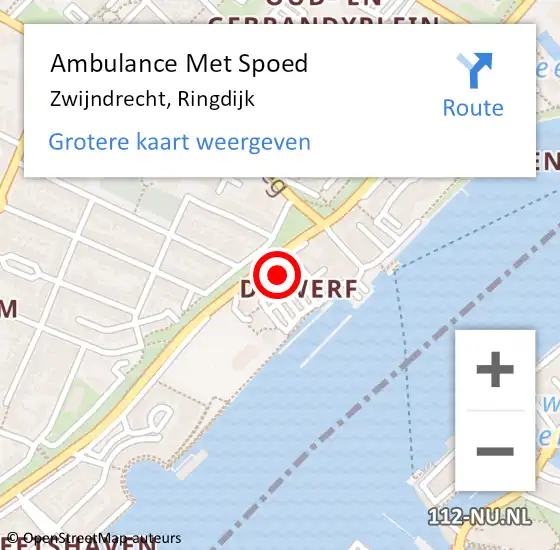 Locatie op kaart van de 112 melding: Ambulance Met Spoed Naar Zwijndrecht, Ringdijk op 22 juli 2024 10:22