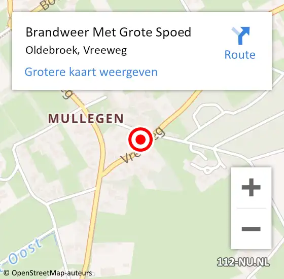 Locatie op kaart van de 112 melding: Brandweer Met Grote Spoed Naar Oldebroek, Vreeweg op 22 juli 2024 10:39