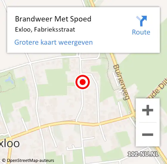 Locatie op kaart van de 112 melding: Brandweer Met Spoed Naar Exloo, Fabrieksstraat op 22 juli 2024 10:46