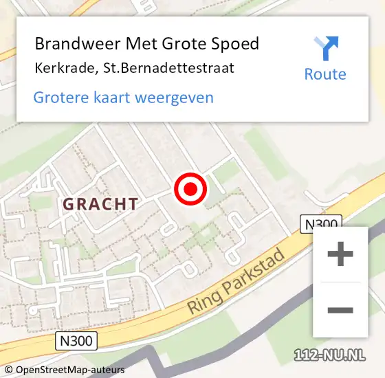 Locatie op kaart van de 112 melding: Brandweer Met Grote Spoed Naar Kerkrade, St.Bernadettestraat op 22 juli 2024 10:48