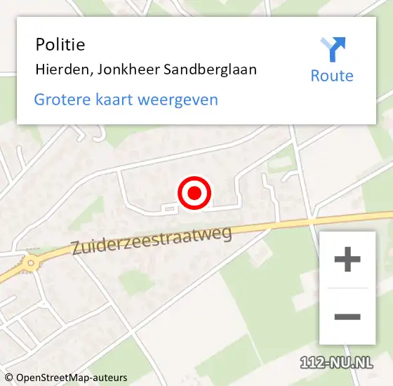 Locatie op kaart van de 112 melding: Politie Hierden, Jonkheer Sandberglaan op 22 juli 2024 11:23