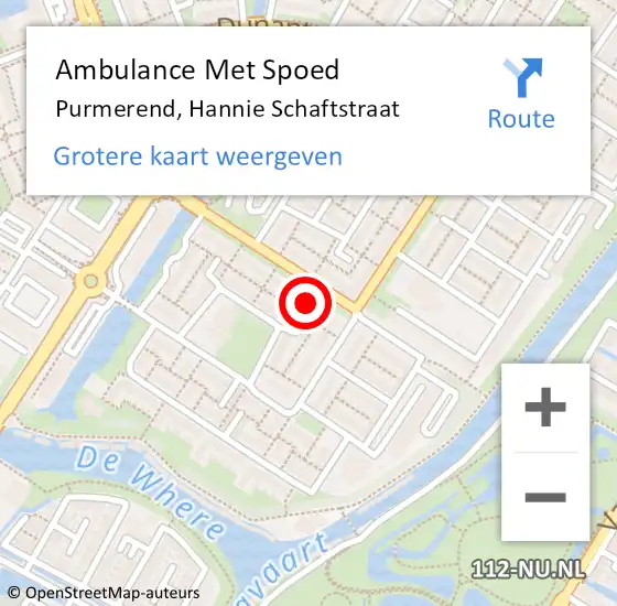 Locatie op kaart van de 112 melding: Ambulance Met Spoed Naar Purmerend, Hannie Schaftstraat op 22 juli 2024 11:37