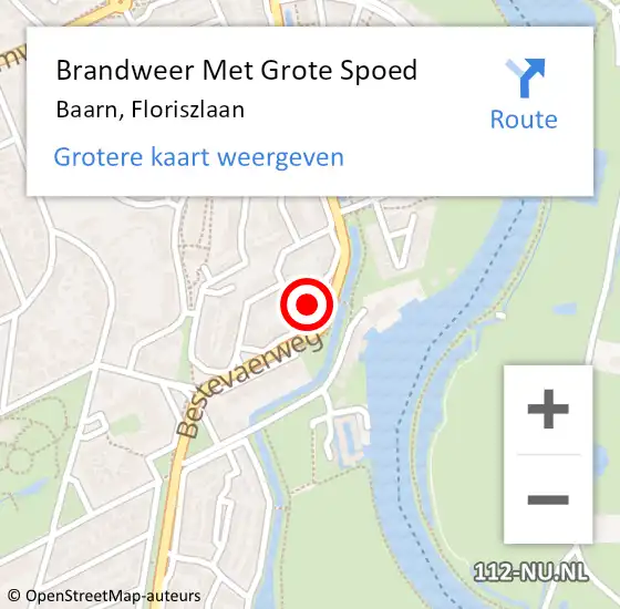Locatie op kaart van de 112 melding: Brandweer Met Grote Spoed Naar Baarn, Floriszlaan op 22 juli 2024 11:45