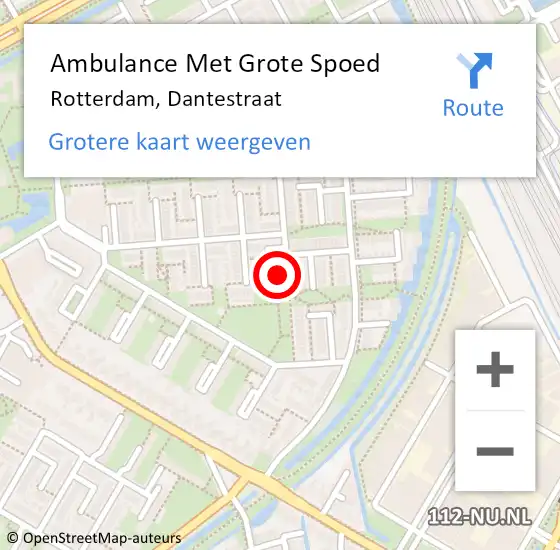 Locatie op kaart van de 112 melding: Ambulance Met Grote Spoed Naar Rotterdam, Dantestraat op 22 juli 2024 11:54