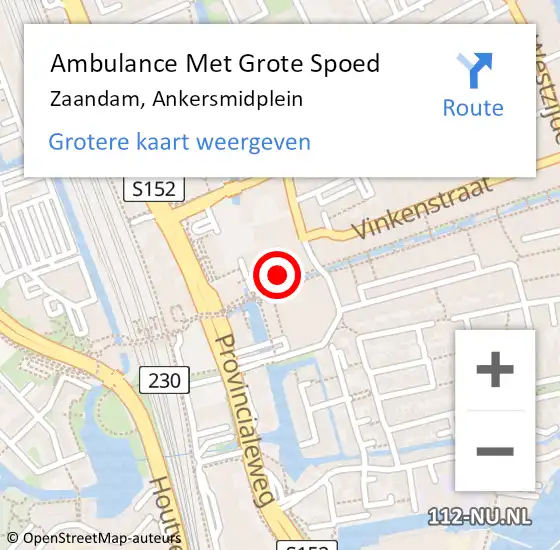 Locatie op kaart van de 112 melding: Ambulance Met Grote Spoed Naar Zaandam, Ankersmidplein op 22 juli 2024 11:55