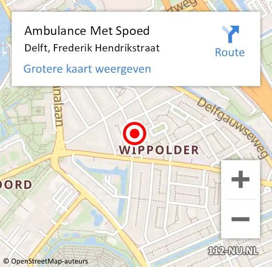 Locatie op kaart van de 112 melding: Ambulance Met Spoed Naar Delft, Frederik Hendrikstraat op 22 juli 2024 12:00