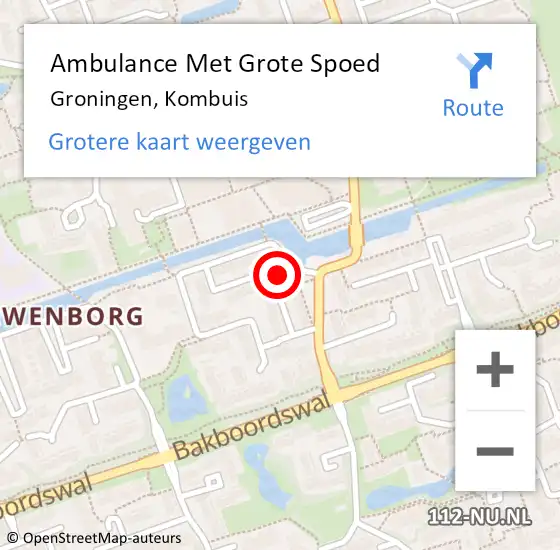 Locatie op kaart van de 112 melding: Ambulance Met Grote Spoed Naar Groningen, Kombuis op 22 juli 2024 12:05