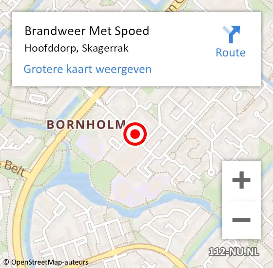 Locatie op kaart van de 112 melding: Brandweer Met Spoed Naar Hoofddorp, Skagerrak op 22 juli 2024 12:06