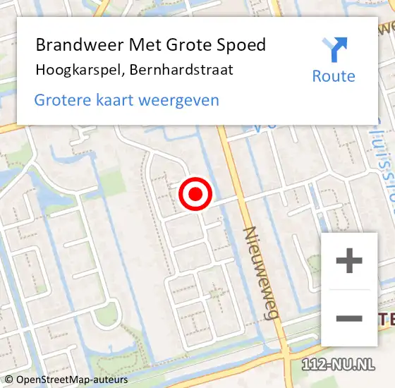 Locatie op kaart van de 112 melding: Brandweer Met Grote Spoed Naar Hoogkarspel, Bernhardstraat op 22 juli 2024 12:09