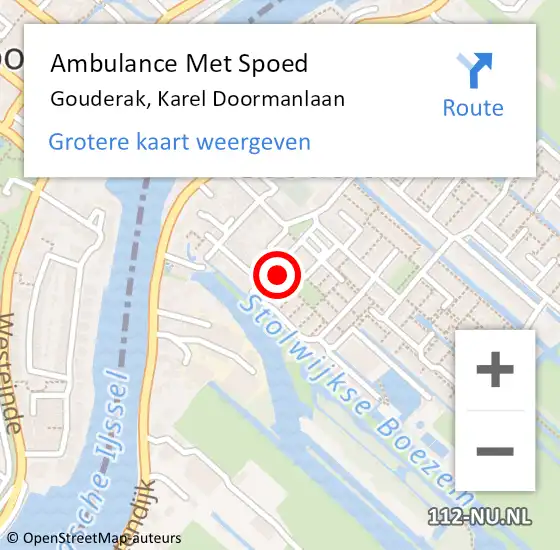 Locatie op kaart van de 112 melding: Ambulance Met Spoed Naar Gouderak, Karel Doormanlaan op 22 juli 2024 12:11