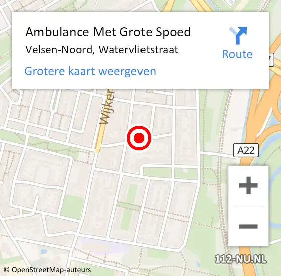 Locatie op kaart van de 112 melding: Ambulance Met Grote Spoed Naar Velsen-Noord, Watervlietstraat op 22 juli 2024 12:17