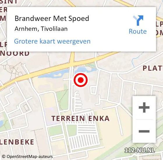 Locatie op kaart van de 112 melding: Brandweer Met Spoed Naar Arnhem, Tivolilaan op 22 juli 2024 12:19