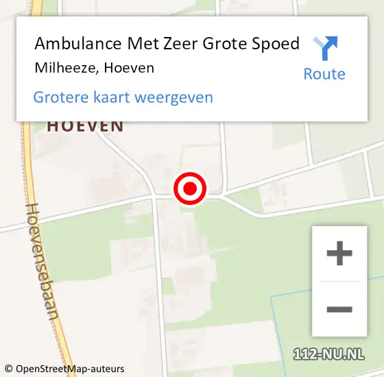 Locatie op kaart van de 112 melding: Ambulance Met Zeer Grote Spoed Naar Milheeze, Hoeven op 22 juli 2024 12:21