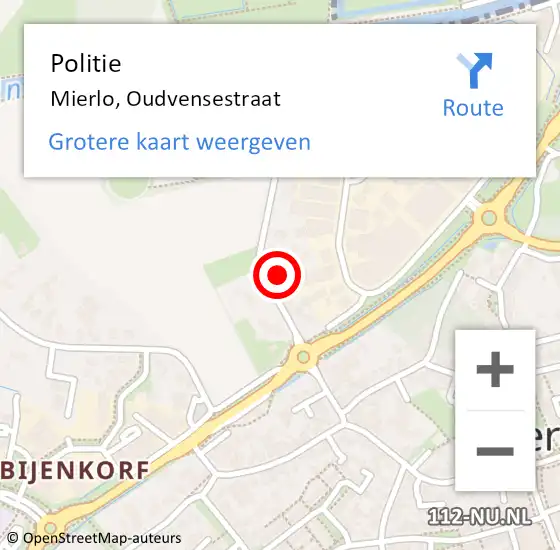 Locatie op kaart van de 112 melding: Politie Mierlo, Oudvensestraat op 22 juli 2024 12:36