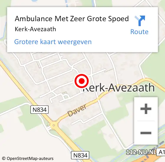 Locatie op kaart van de 112 melding: Ambulance Met Zeer Grote Spoed Naar Kerk-Avezaath op 22 juli 2024 12:39