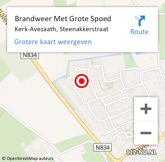 Locatie op kaart van de 112 melding: Brandweer Met Grote Spoed Naar Kerk-Avezaath, Steenakkerstraat op 22 juli 2024 12:39