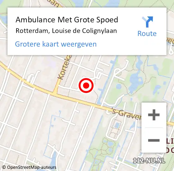 Locatie op kaart van de 112 melding: Ambulance Met Grote Spoed Naar Rotterdam, Louise de Colignylaan op 22 juli 2024 12:40