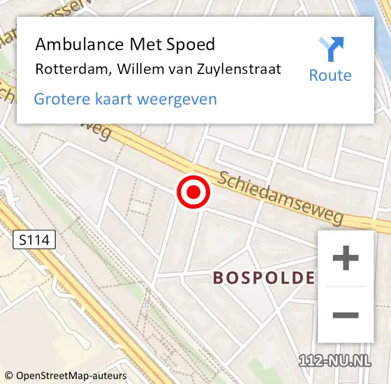 Locatie op kaart van de 112 melding: Ambulance Met Spoed Naar Rotterdam, Willem van Zuylenstraat op 22 juli 2024 12:59