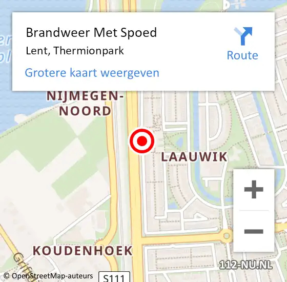 Locatie op kaart van de 112 melding: Brandweer Met Spoed Naar Lent, Thermionpark op 22 juli 2024 13:09