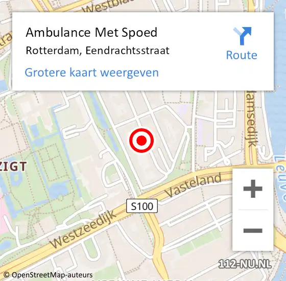 Locatie op kaart van de 112 melding: Ambulance Met Spoed Naar Rotterdam, Eendrachtsstraat op 22 juli 2024 13:11