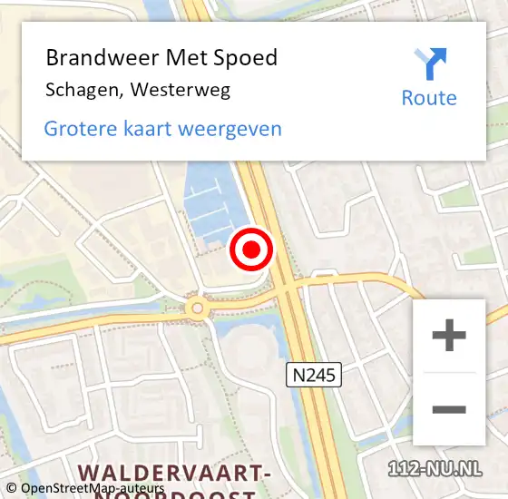 Locatie op kaart van de 112 melding: Brandweer Met Spoed Naar Schagen, Westerweg op 22 juli 2024 13:14