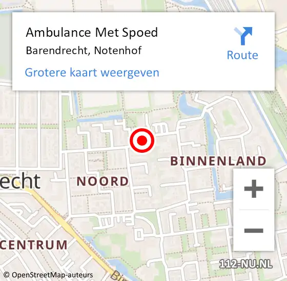 Locatie op kaart van de 112 melding: Ambulance Met Spoed Naar Barendrecht, Notenhof op 22 juli 2024 13:15