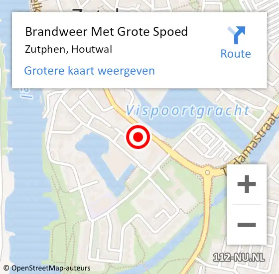 Locatie op kaart van de 112 melding: Brandweer Met Grote Spoed Naar Zutphen, Houtwal op 22 juli 2024 13:24