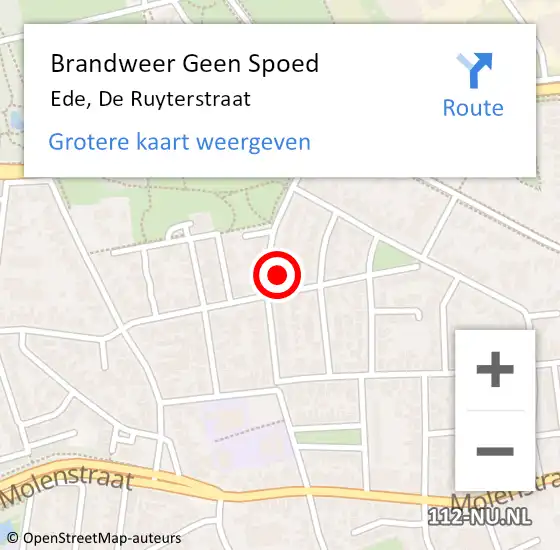 Locatie op kaart van de 112 melding: Brandweer Geen Spoed Naar Ede, De Ruyterstraat op 22 juli 2024 13:50