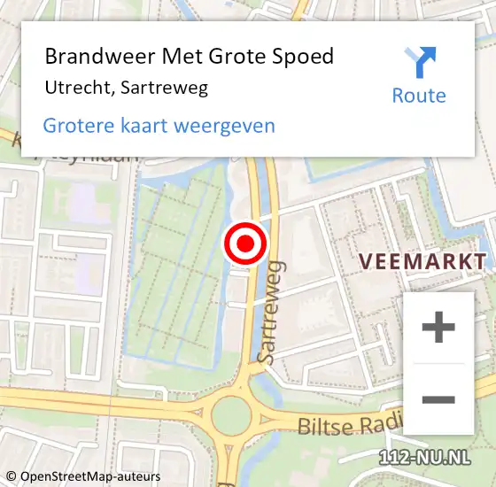 Locatie op kaart van de 112 melding: Brandweer Met Grote Spoed Naar Utrecht, Sartreweg op 22 juli 2024 13:53