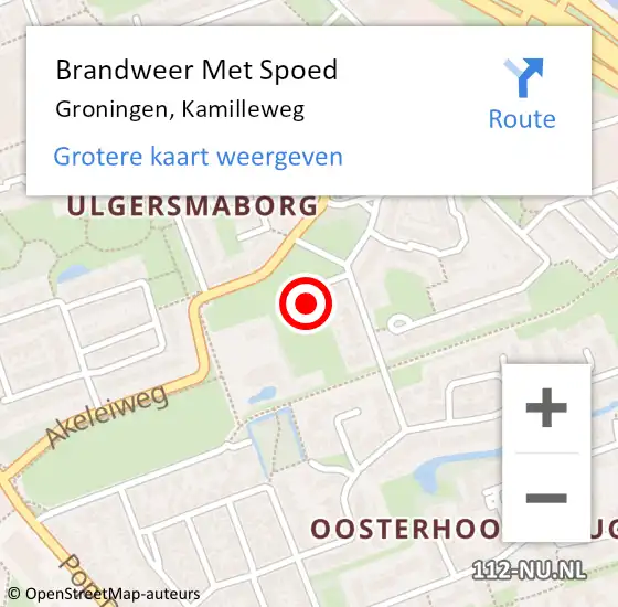 Locatie op kaart van de 112 melding: Brandweer Met Spoed Naar Groningen, Kamilleweg op 22 juli 2024 14:00