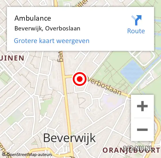 Locatie op kaart van de 112 melding: Ambulance Beverwijk, Overboslaan op 22 juli 2024 14:17