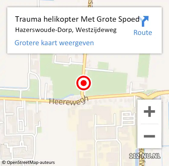 Locatie op kaart van de 112 melding: Trauma helikopter Met Grote Spoed Naar Hazerswoude-Dorp, Westzijdeweg op 22 juli 2024 14:23