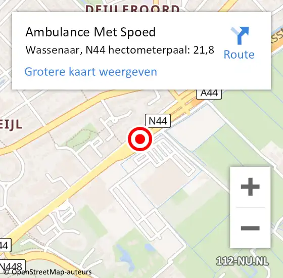 Locatie op kaart van de 112 melding: Ambulance Met Spoed Naar Wassenaar, N44 hectometerpaal: 21,8 op 22 juli 2024 14:23