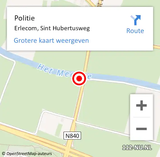 Locatie op kaart van de 112 melding: Politie Erlecom, Sint Hubertusweg op 22 juli 2024 15:03