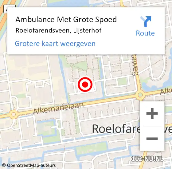 Locatie op kaart van de 112 melding: Ambulance Met Grote Spoed Naar Roelofarendsveen, Lijsterhof op 22 juli 2024 15:07