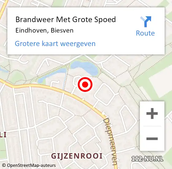 Locatie op kaart van de 112 melding: Brandweer Met Grote Spoed Naar Eindhoven, Biesven op 13 oktober 2014 23:45