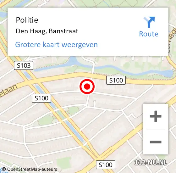 Locatie op kaart van de 112 melding: Politie Den Haag, Banstraat op 22 juli 2024 15:12